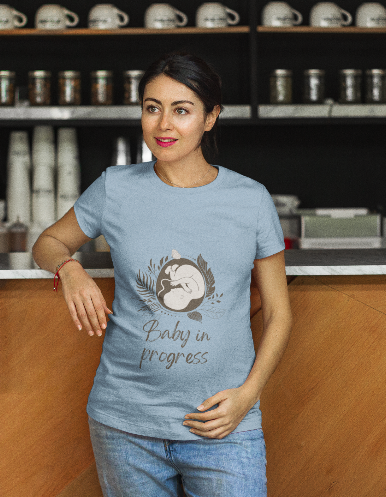 Experience the perfect blend of comfort and cuteness with Womanitee's Baby in Progress Pregnancy T-Shirt. Show off your baby bump in style. Shop for women's graphic t-shirts online in India!