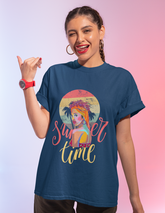 Dive into the carefree spirit of summer with our Navy Blue Oversized T-Shirt. Shop online at Womanitee for trendy women's graphic t-shirts and embrace the sunny days and beachside adventures in style.