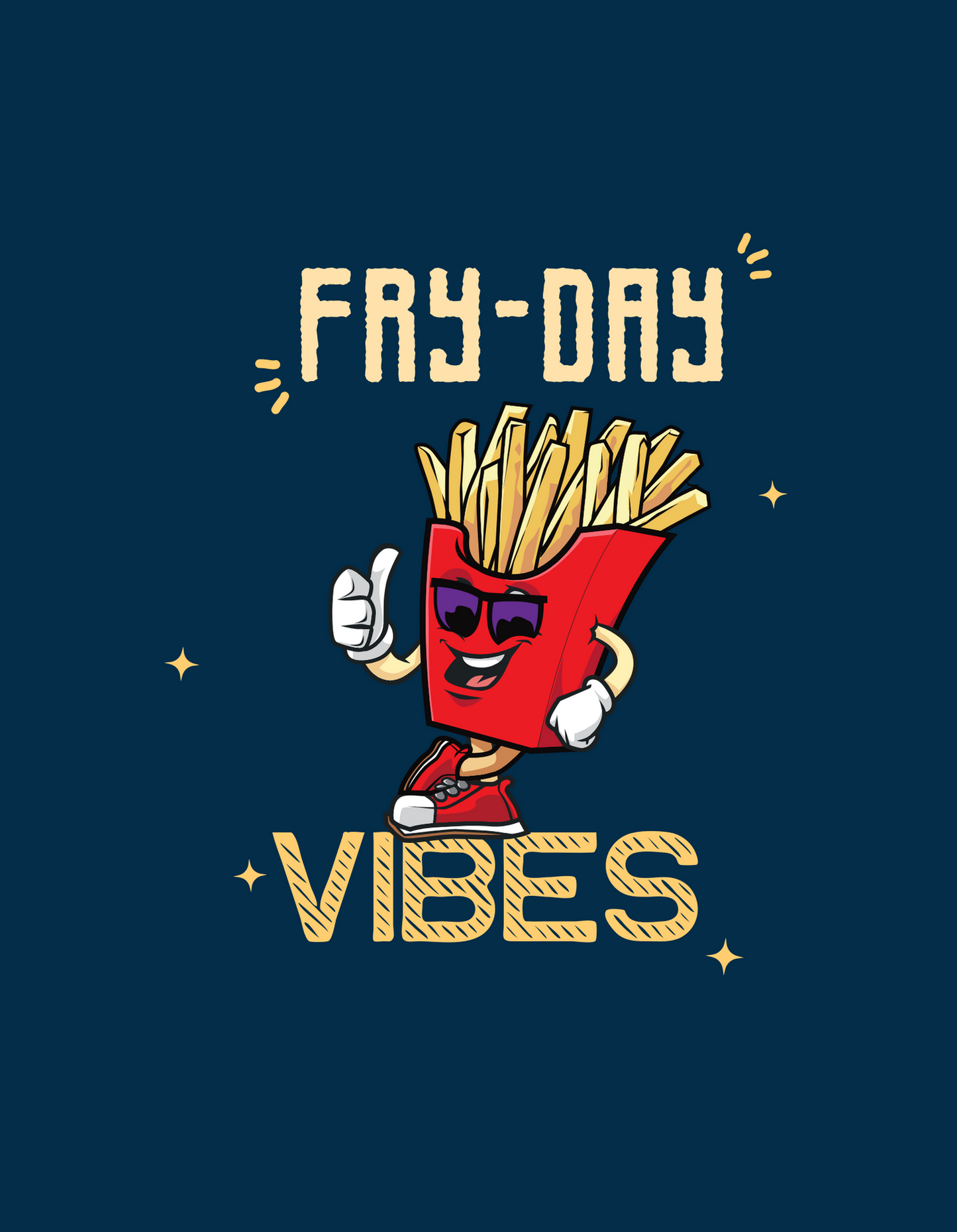 Express your unique style and coolness with our Fry-Day Vibes Navy Blue oversized t-shirt. Featuring a fun design of a cool box of french fries, this t-shirt adds a playful twist to your outfit. Shop now at Womanitee and embrace your fry-day vibes.