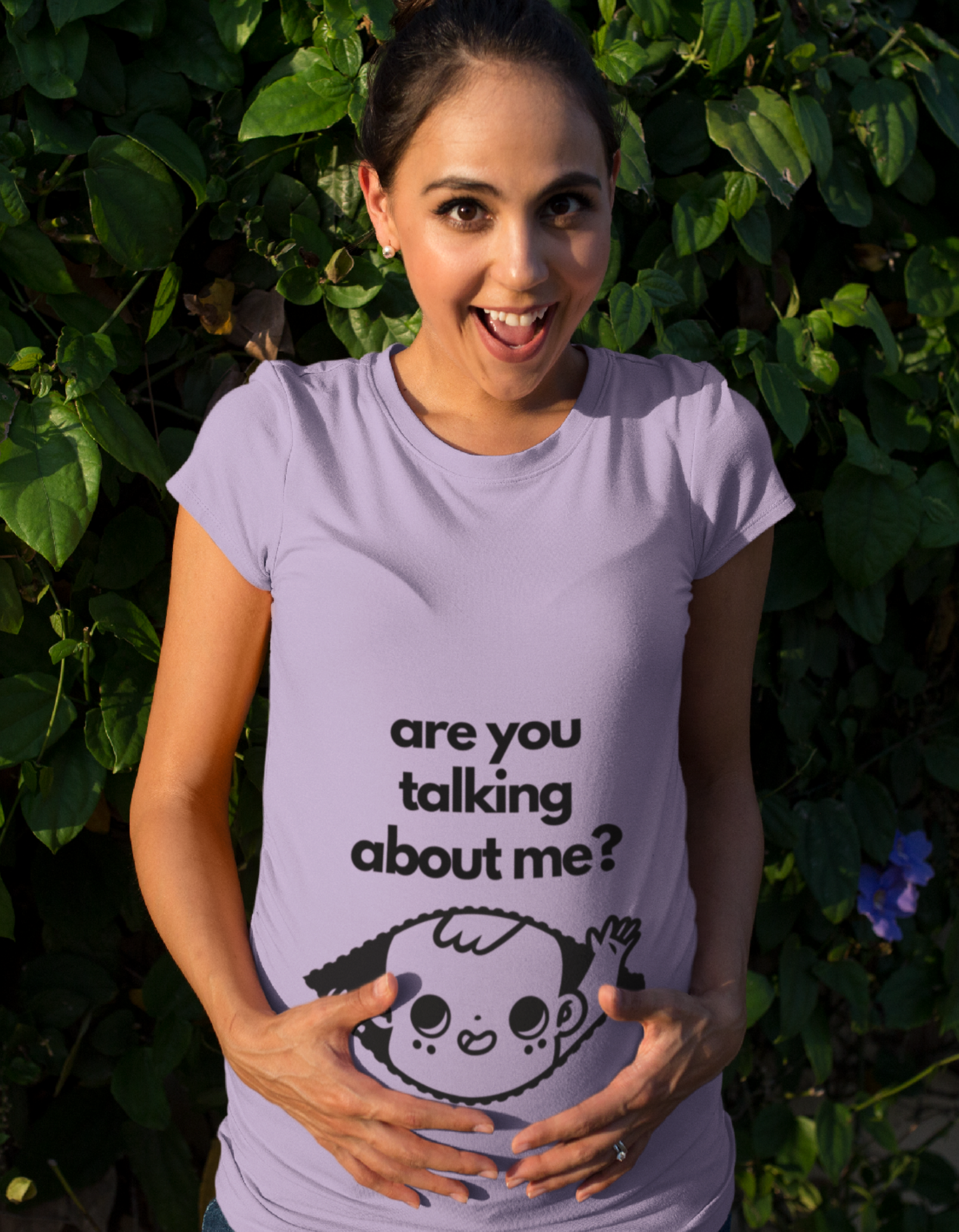 Stay comfortable and fashionable during your pregnancy with Womanitee's Women's Pregnancy T-Shirt. Made from soft, high-quality fabric, this t-shirt offers a relaxed fit and a playful design that's perfect for the modern mom-to-be!