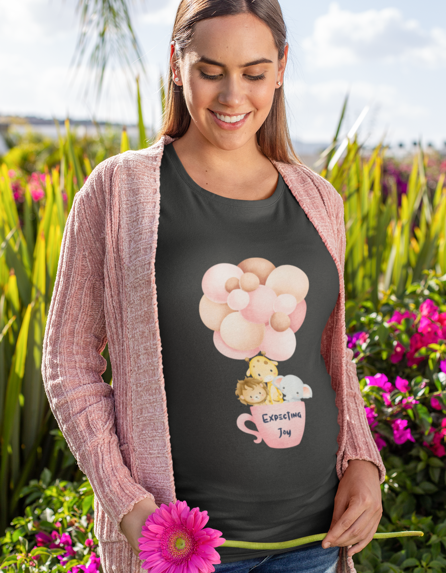 Elevate your maternity fashion with our oversized pregnancy t-shirt featuring a cup filled with playful animal babies and balloons. Stay comfortable and trendy throughout your pregnancy journey. Shop online in India.