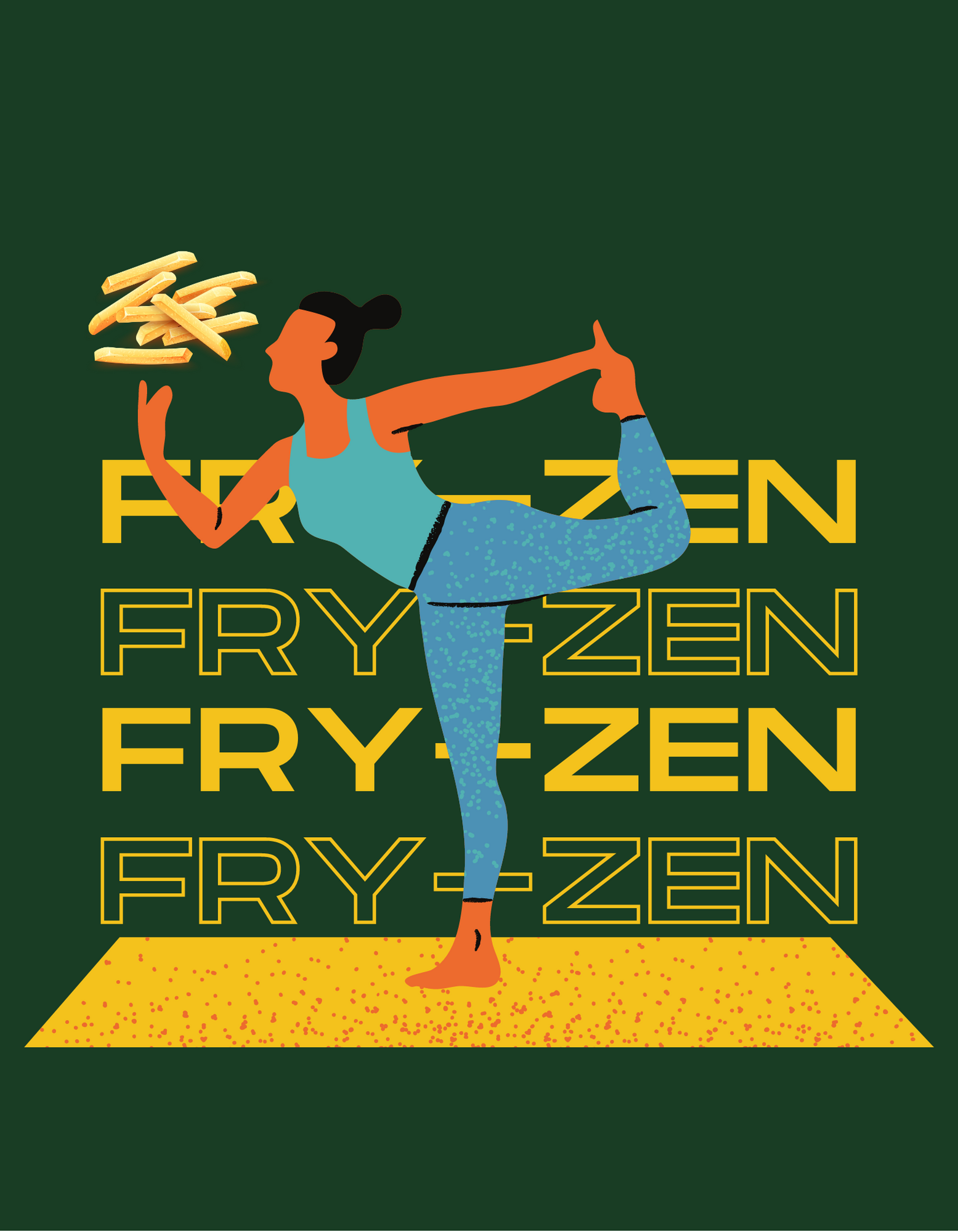 Discover the perfect balance of serenity and indulgence with our Fry-Zen T-Shirt in Olive Green. Featuring a captivating design of a woman practicing yoga with a pile of French fries, this tee embodies a whimsical yet mindful lifestyle. Elevate your wardrobe with this comfortable and stylish t-shirt for women. Shop now!