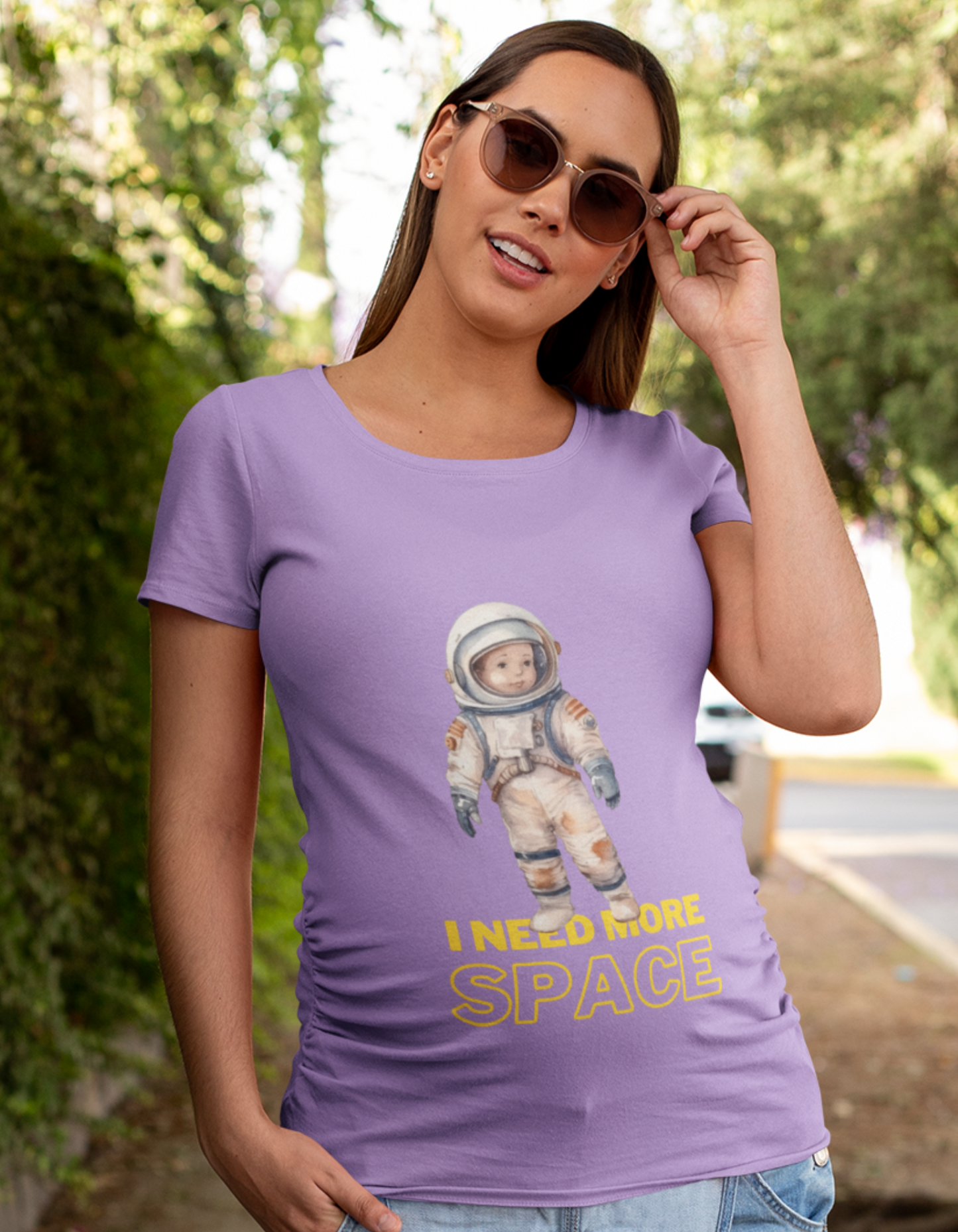 Out-of-This-World Maternity Style | Cosmic Cutie Oversized Pregnancy T-Shirt" Meta Description: "Reach for the stars in comfort and style with our Cosmic Cutie oversized pregnancy t-shirt. Designed for the modern woman, it showcases a baby in an astronaut suit, adding a touch of humor to your maternity wardrobe. Discover a stellar collection of women's graphic t-shirts online at Womanitee.