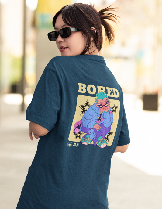 Find the best online deals on our "BORED AF" oversized t-shirt, featuring a bold backprint of a punk girl. Shop now at Womanitee, the leading online store for women's oversized t-shirts in India, and let your fashion rebel against the mundane.