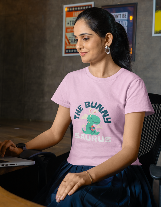 Buy Women's Graphic T-Shirt Online India | The Bunny Saurus | Womanitee