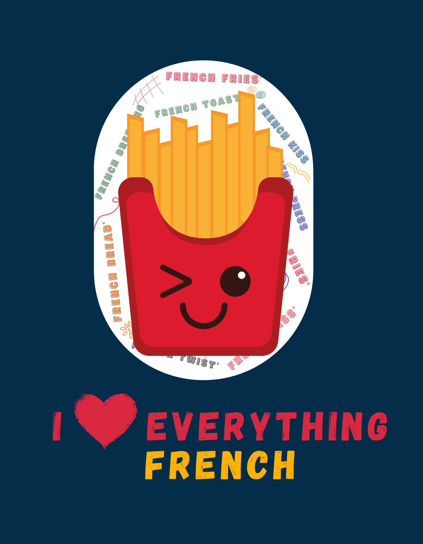 Find the best online deals on our "I Love Everything French" French fries lover t-shirt, a perfect expression of your French fries obsession. Shop now at Womanitee, the leading online store for women's graphic tees in India, and wear your love for fries with a hint of mischief.