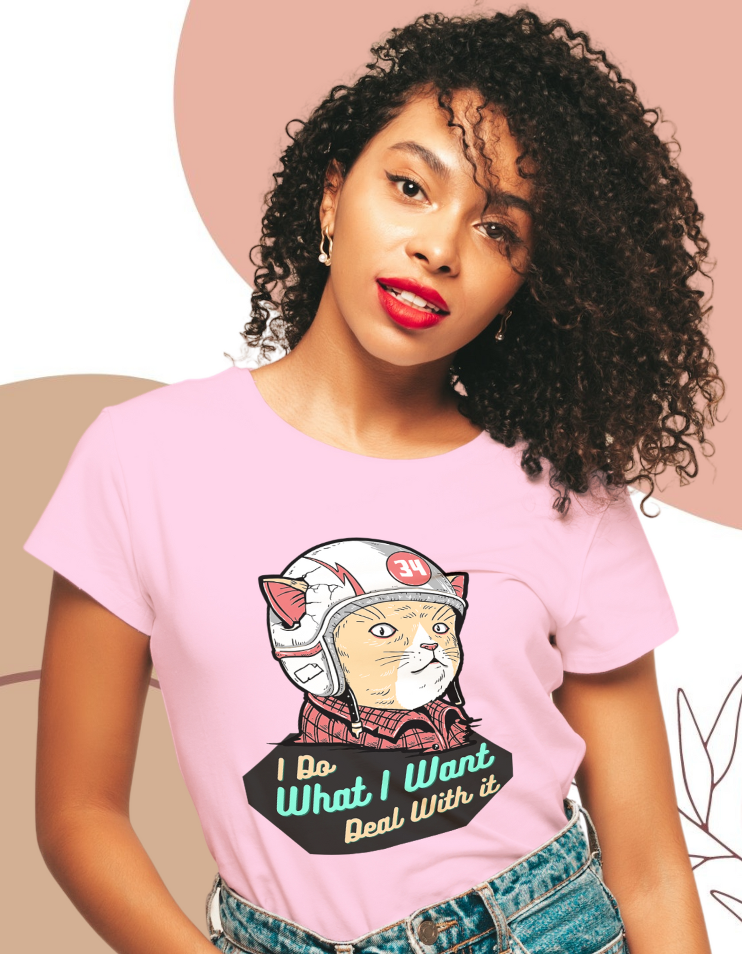 Deal with it- Cat T-shirt- Light Pink