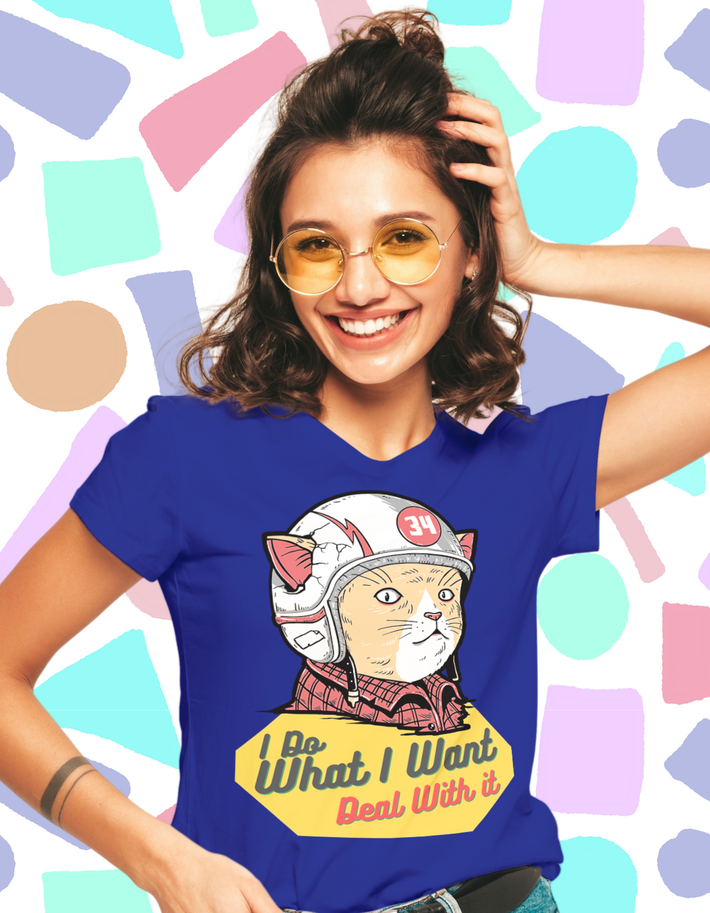 Deal With It- Cat-t-shirt- Royal Blue