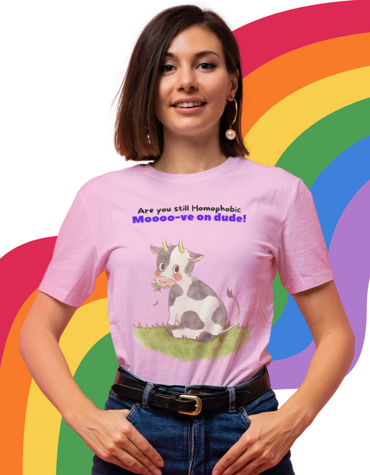 Homophobia No More Cow T-Shirt- Light Pink