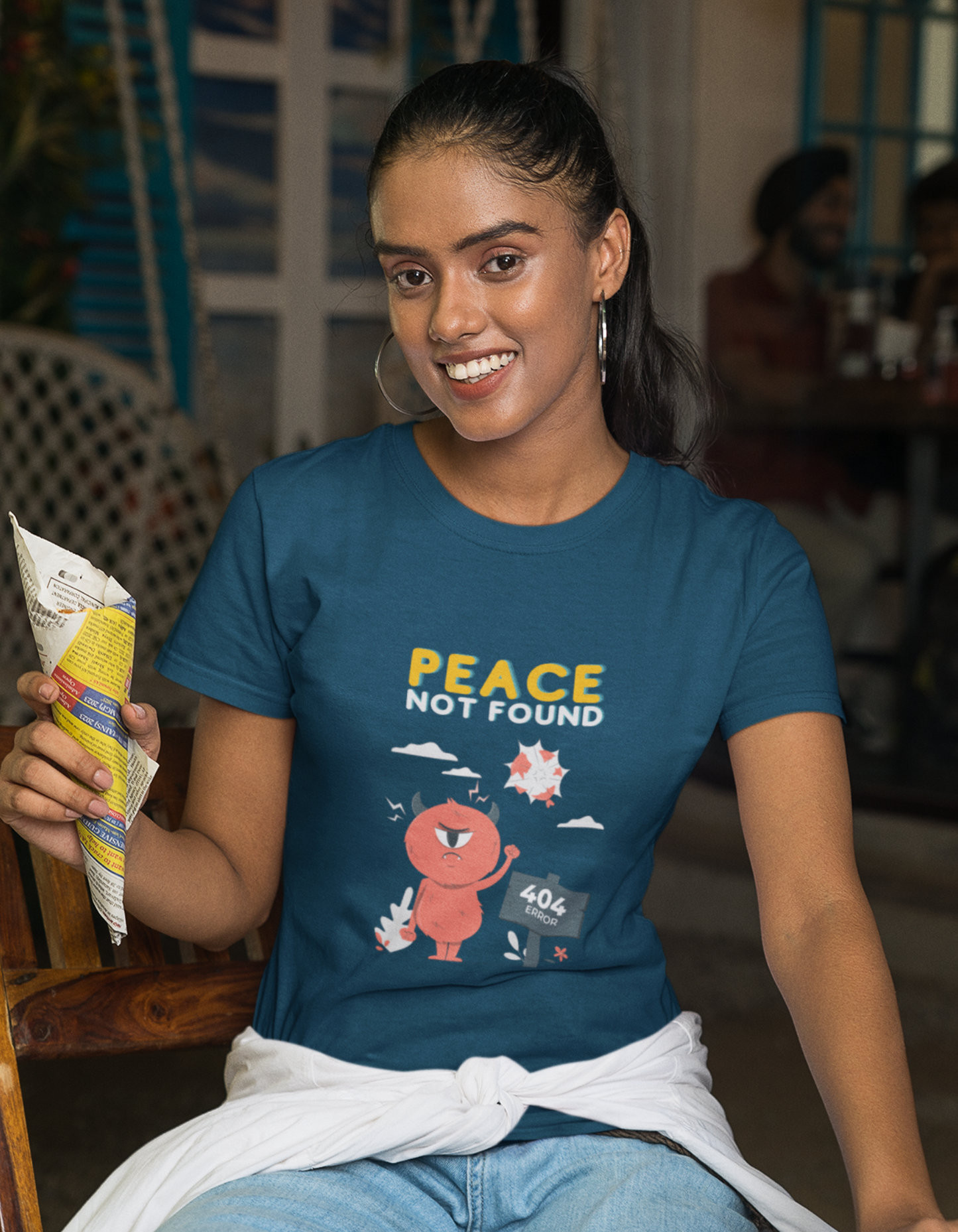 Express your individuality with our navy blue "Peace Not Found" t-shirt! Shop now at Womanitee, the top destination for women's graphic tees online in India.