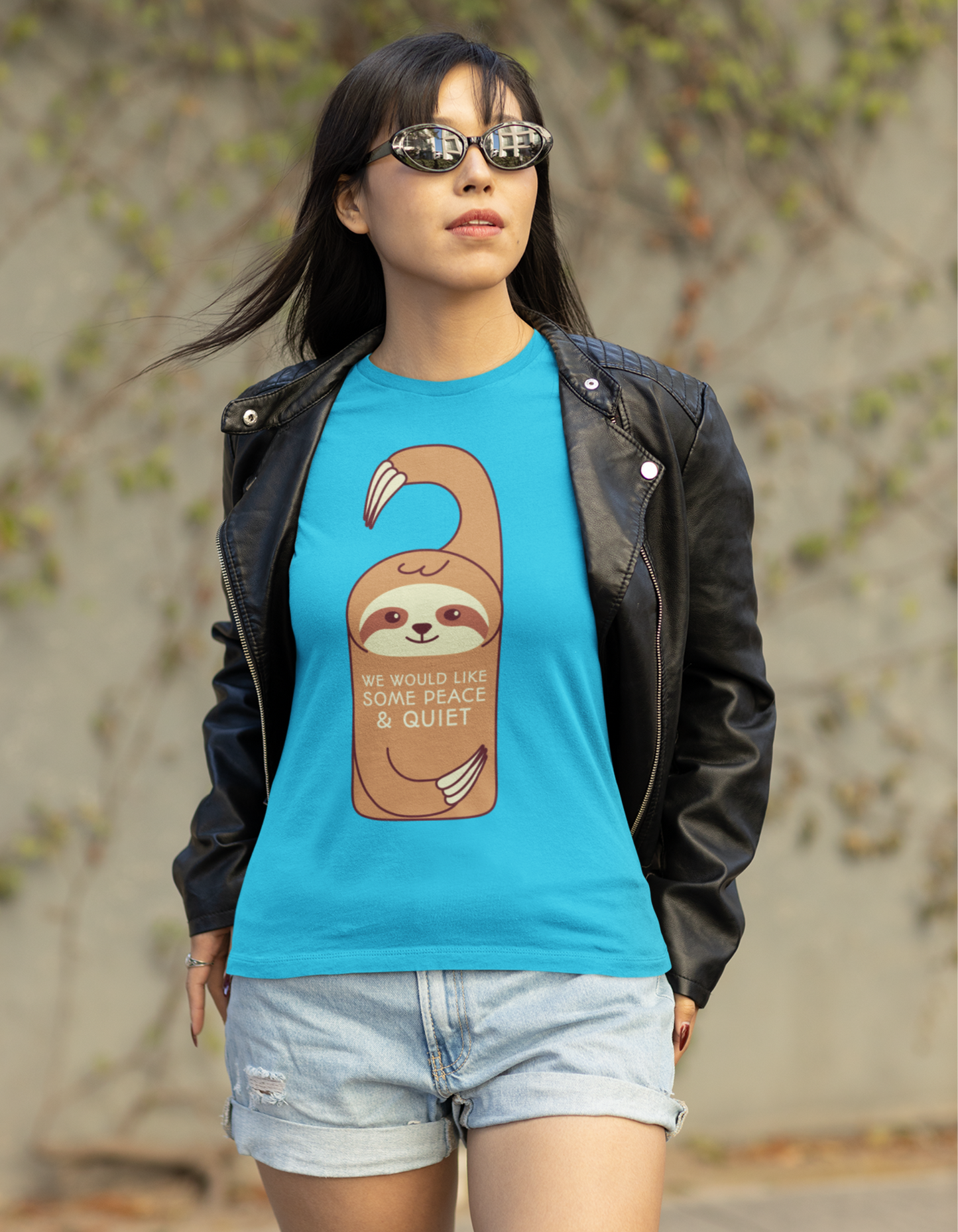 Sky Blue women's graphic t-shirt with sloth design 