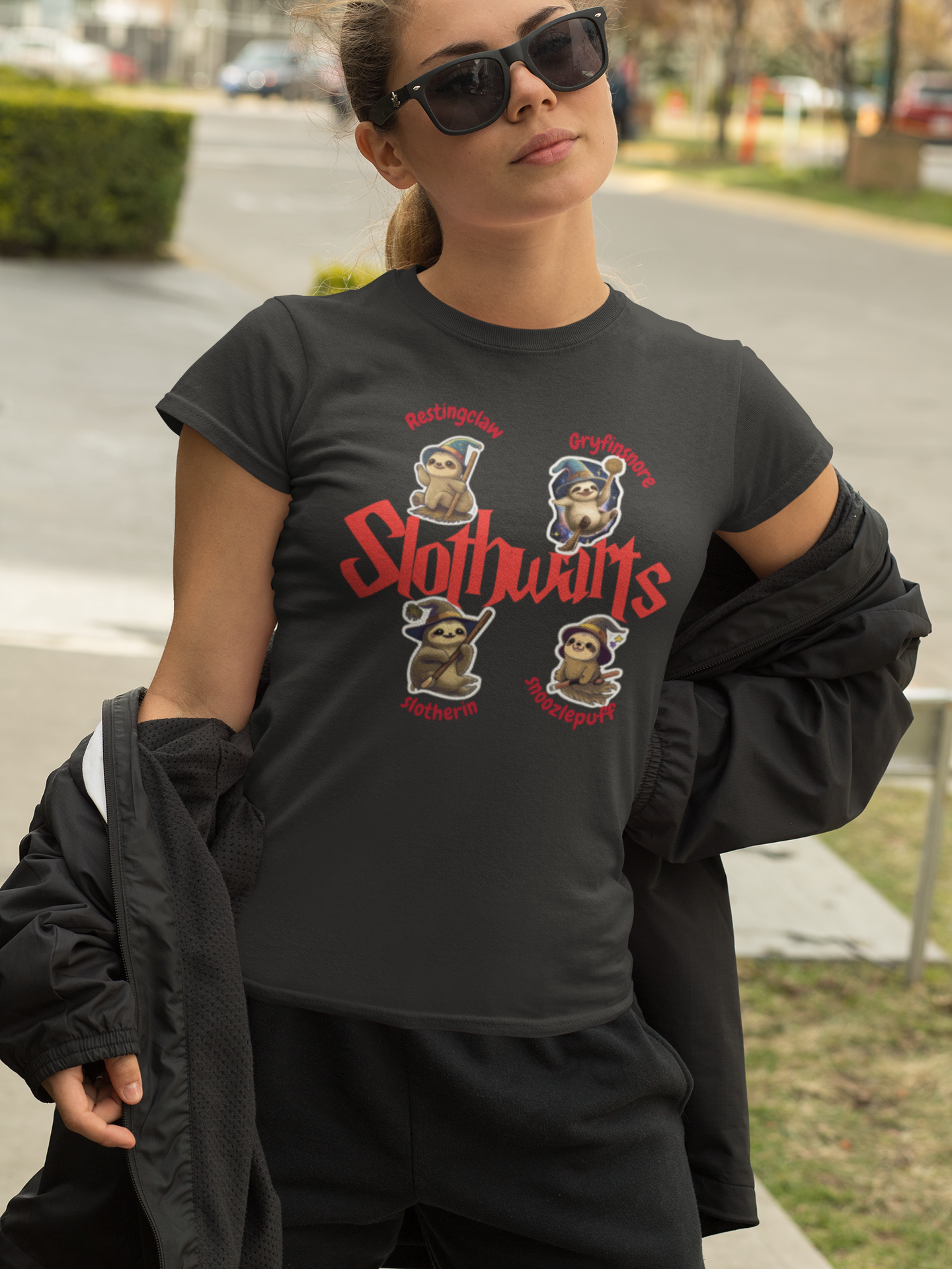 Slothwarts Quidditch Team- Black T-shirt