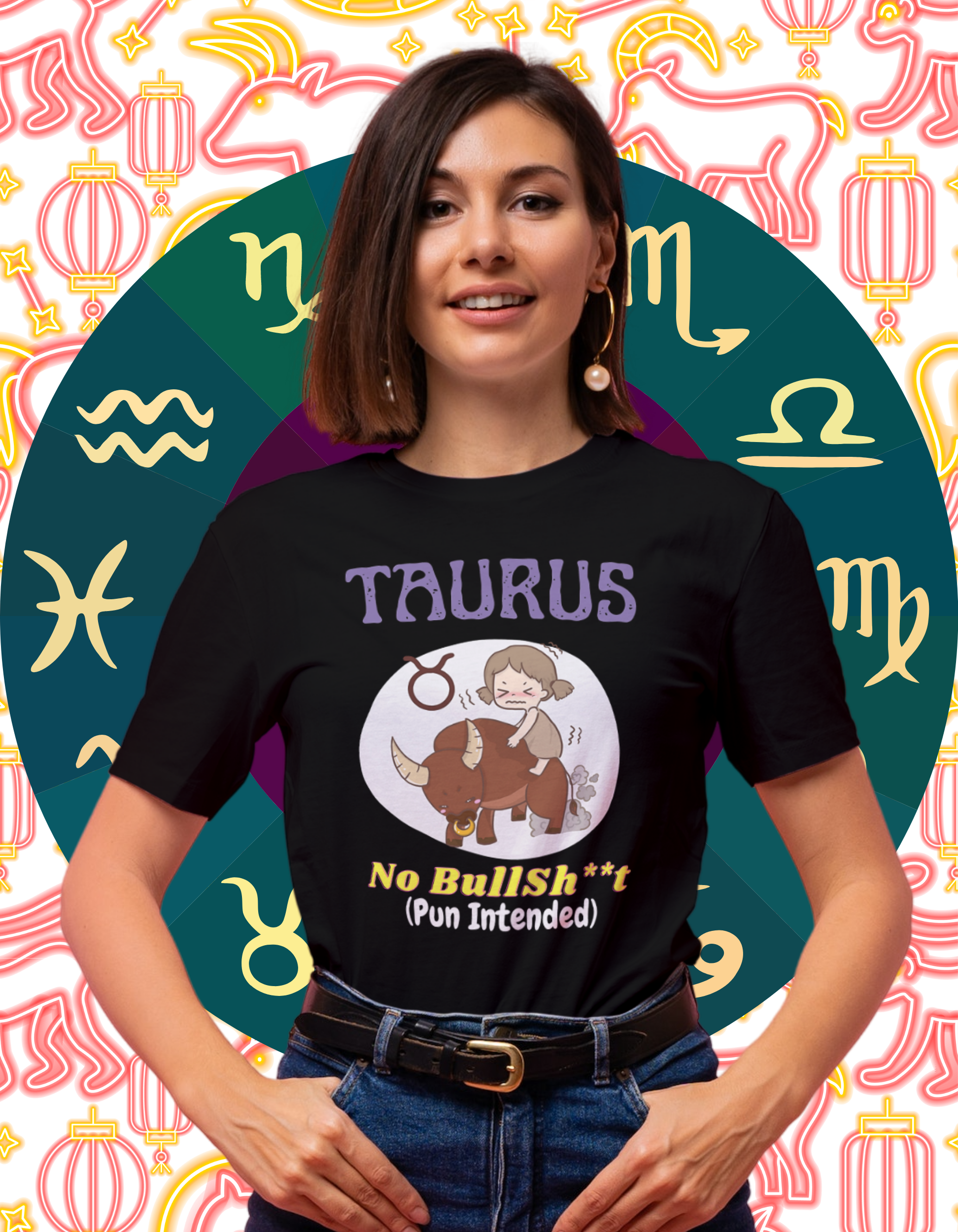 No Bullshit (Pun Intended) Taurus Women's black humorous t-shirt