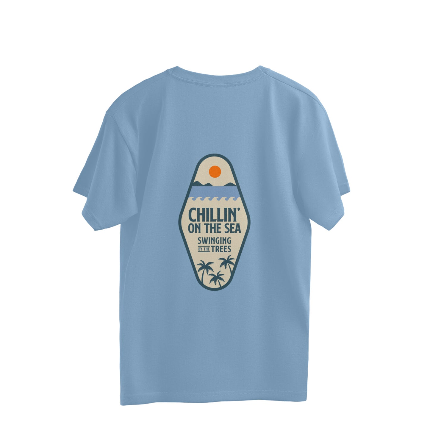 Stay cool and stylish with our Baby Blue 'Chilling on the Sea' Oversized T-Shirt. Embrace coastal vibes and enjoy carefree moments by the sea. Shop online at Womanitee for trendy women's graphic t-shirts.