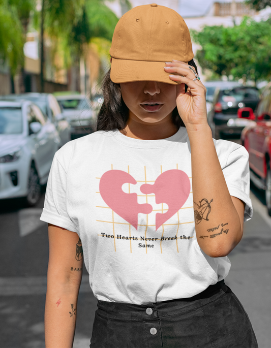 Shop the Womanitee Women's Cotton T-shirt with a Heart Puzzle Print