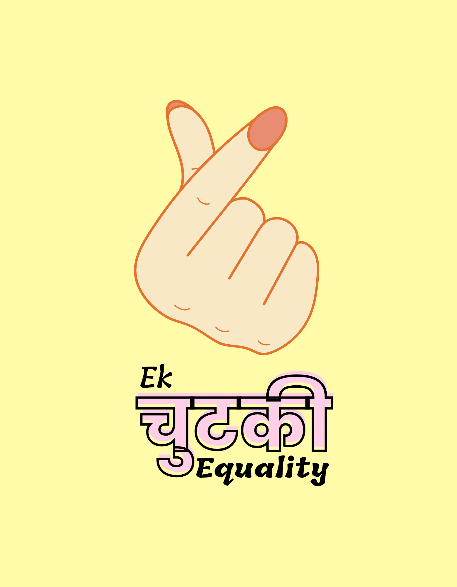 Express your belief in equality with our butter yellow women's tee. Featuring an adorable finger heart design and powerful 'Ek Chutki Equality' message, this t-shirt is a symbol of change. Shop now!