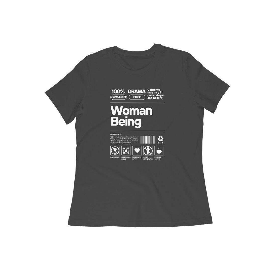 Woman Being Label-Black T-shirt by Womanitee