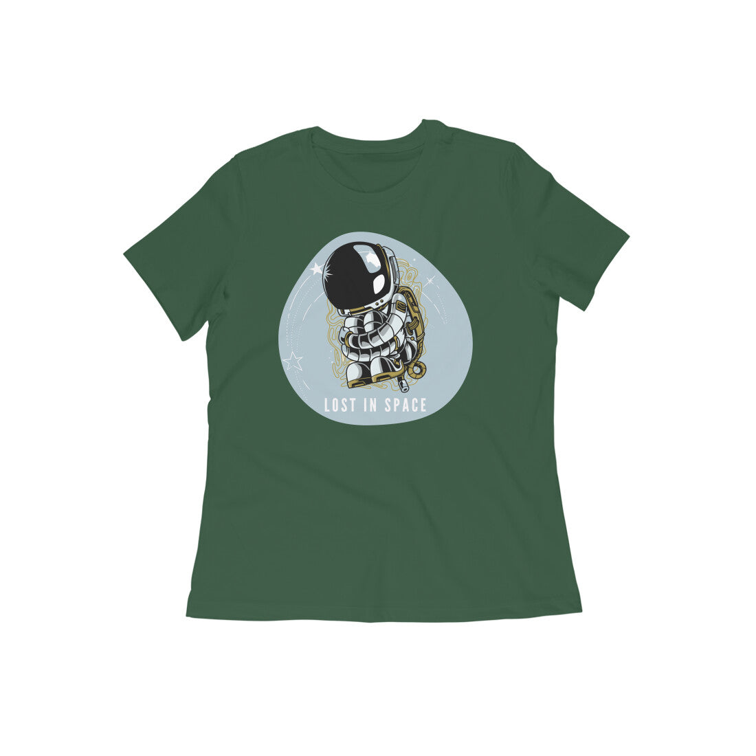 Lost in Space: Womanitee Olive Green Women's Round Neck Cotton Tshirt