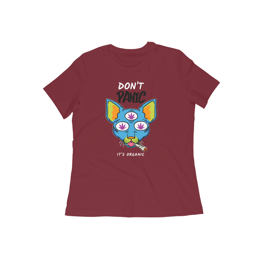 Don't Panic It's Organic- Maroon Round Neck T-shirt