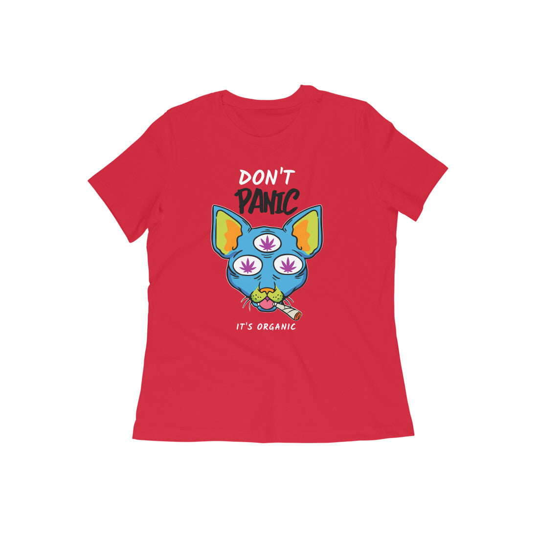 Don't Panic It's Organic! Red Woman's Graphic T-shirt