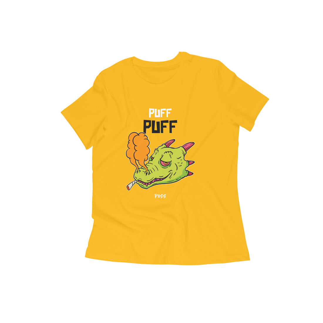 Puff Puff Pass! Quirky Women's Tshirt| Golden Yellow