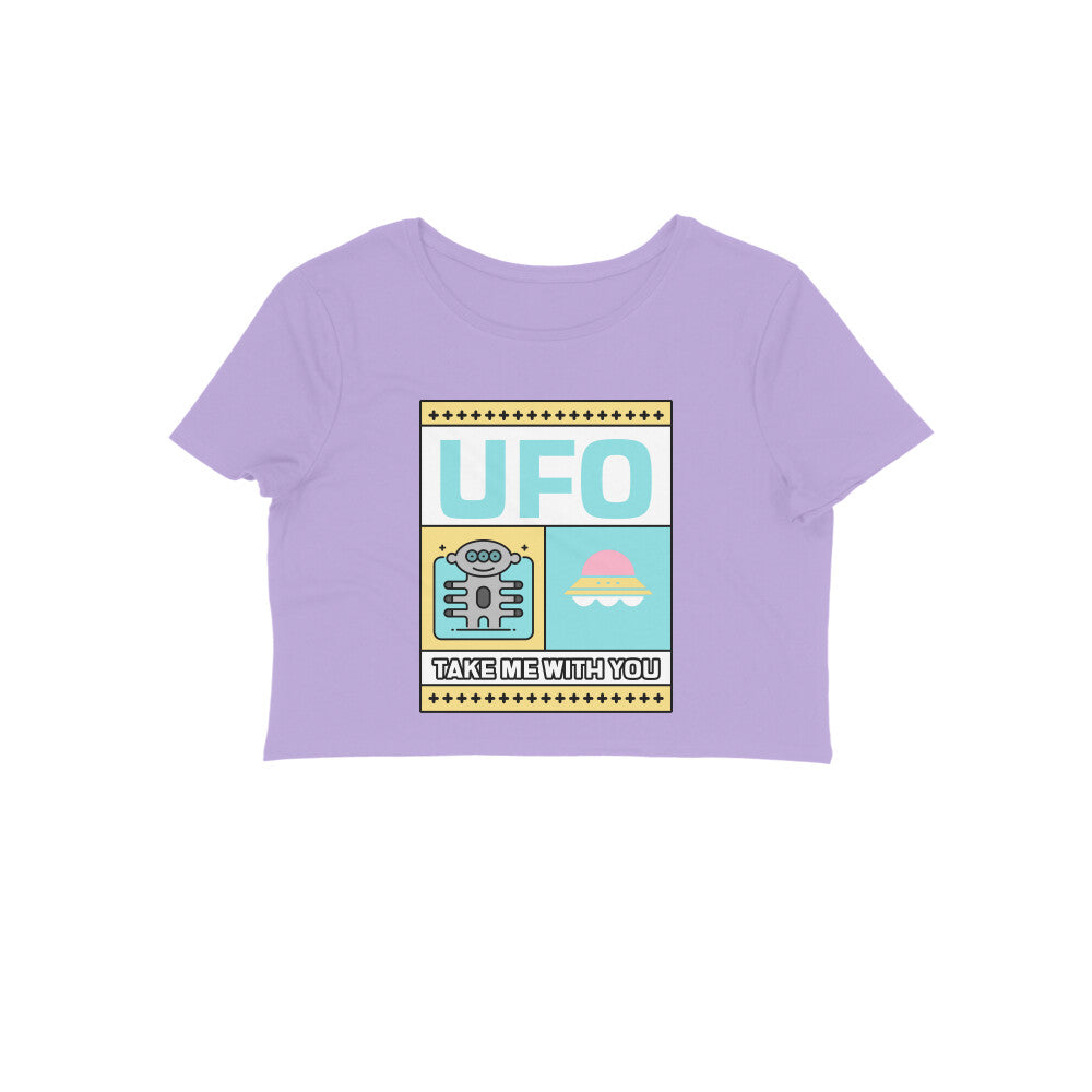 Elevate your style to the cosmos with our Iris Lavender Crop Top. Featuring a cute alien and a UFO, this crop top is perfect for modern women looking to make a statement. Shop online at Womanitee for women's graphic t-shirts and crop tops. Explore now!"