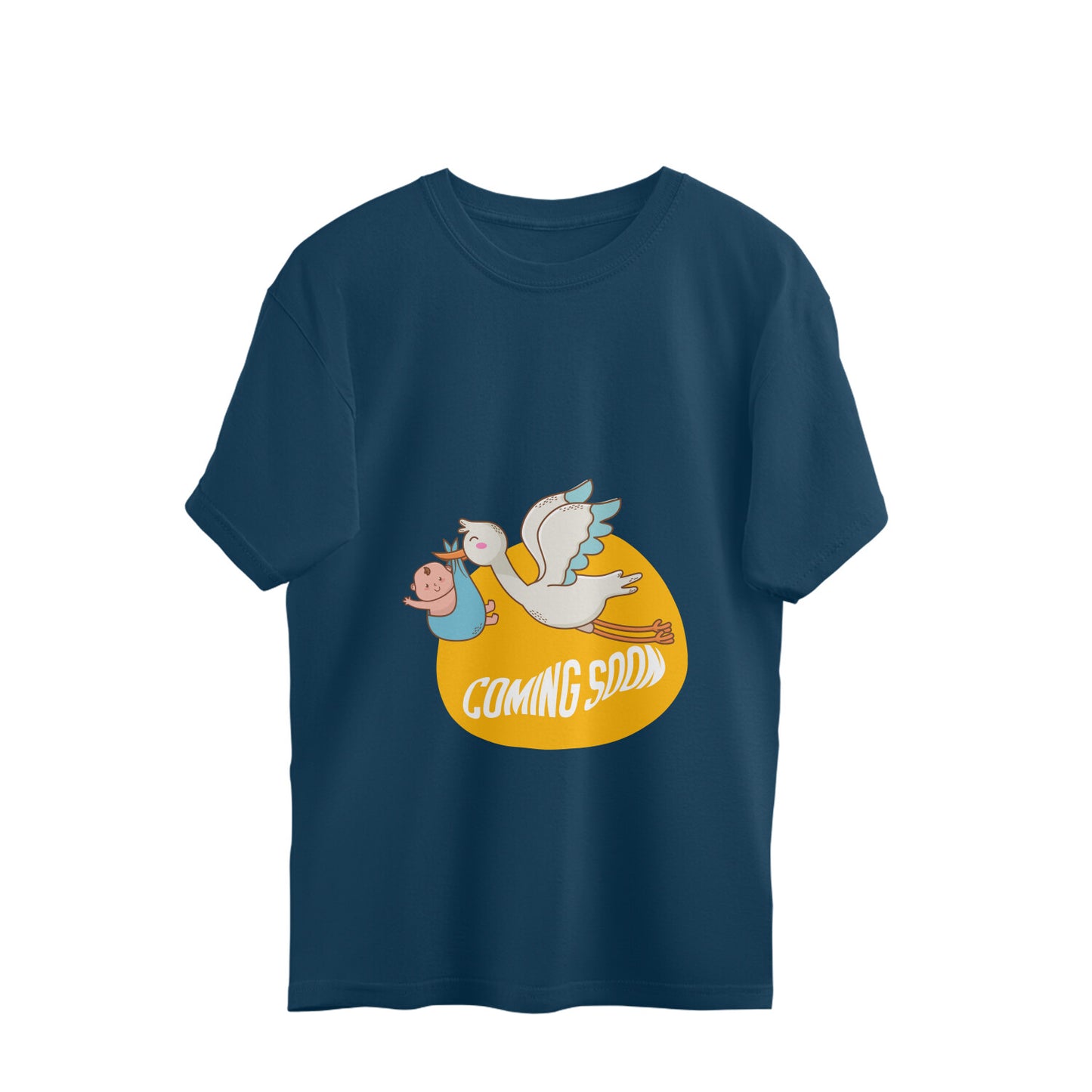 Get ready for the incredible journey of motherhood with Womanitee's Coming Soon Oversized Pregnancy T-Shirt. Comfortable and playful design. Order today!