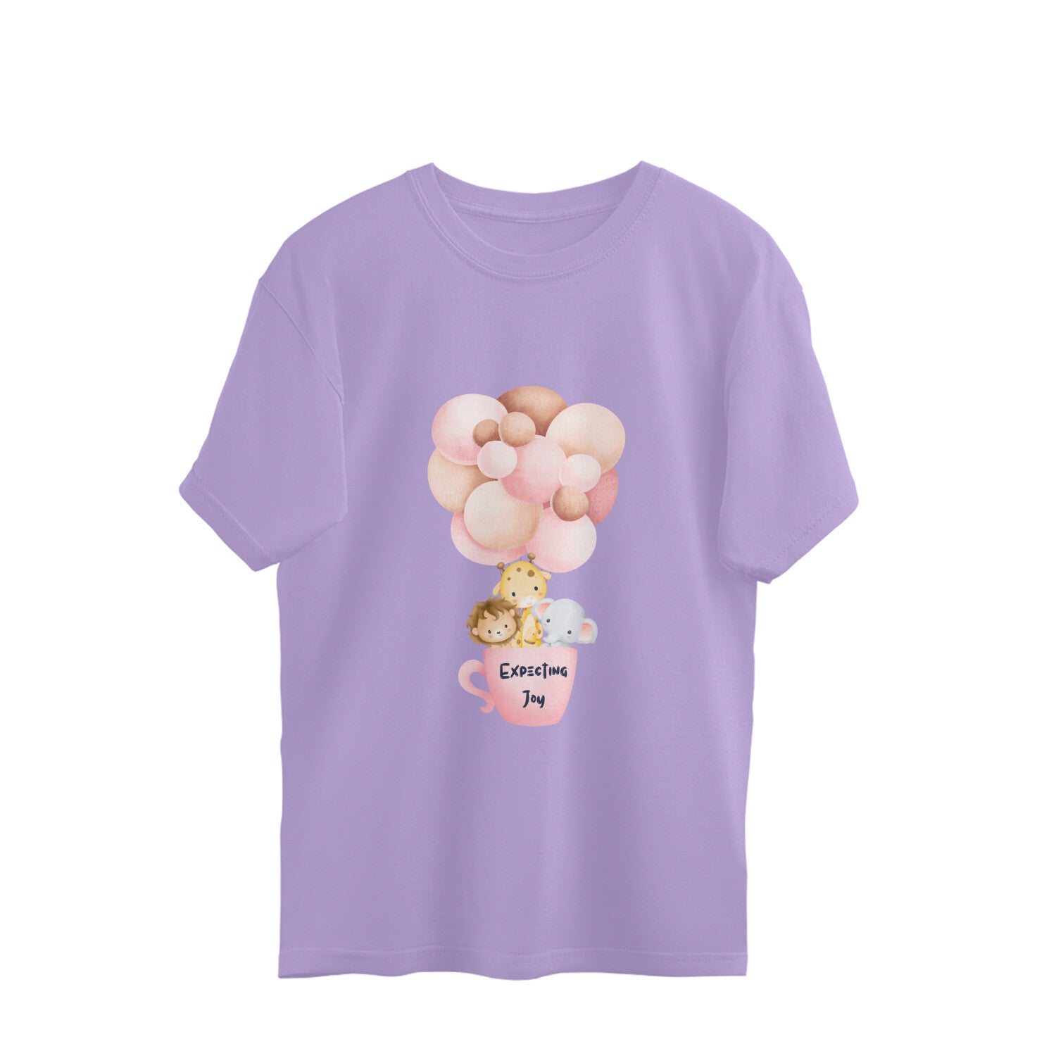 Experience the happiness of motherhood with our oversized pregnancy t-shirt. Featuring a heartwarming illustration of animal babies and balloons, this t-shirt ensures maximum comfort and style for modern women.