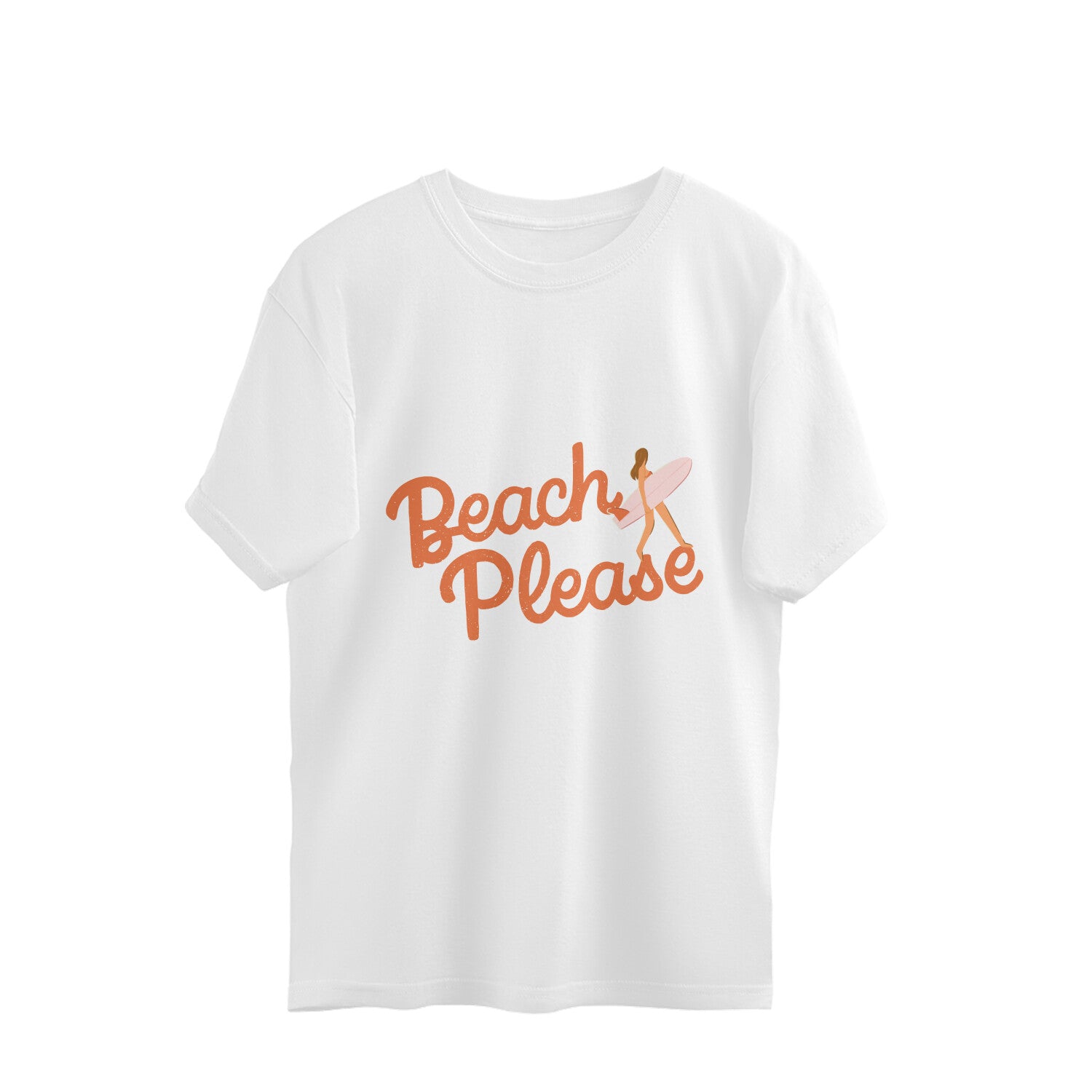 Unleash your style at the beach with our 'Beach Please' white oversized t-shirt. Shop online at Womanitee for trendy women's graphic t-shirts. Elevate your look and make a statement wherever you go!