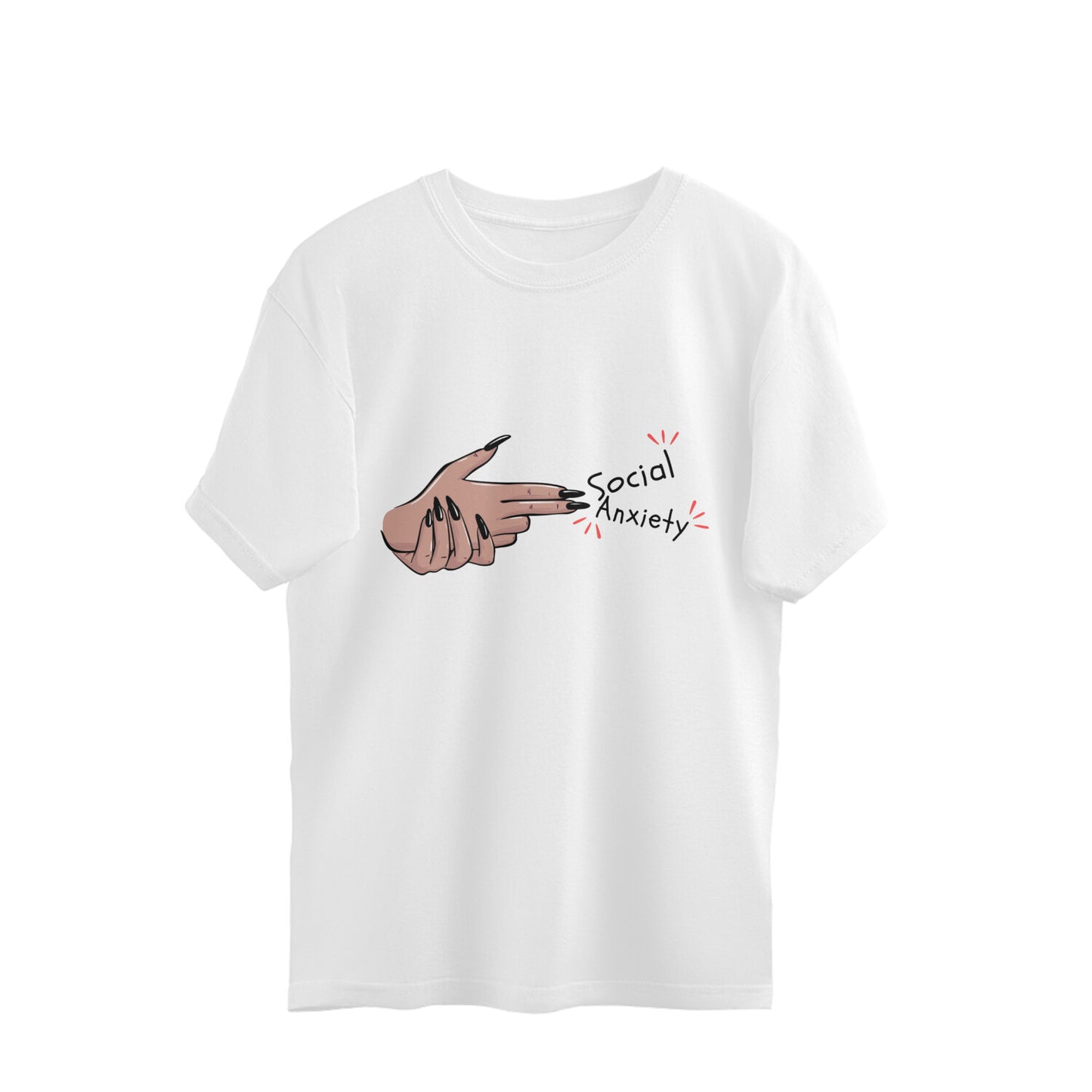 Spark meaningful conversations with our White 'Social Anxiety' Oversized T-Shirt. Shop online at Womanitee for empowering women's graphic t-shirts. Wear your struggles with humor and embrace your unique journey.