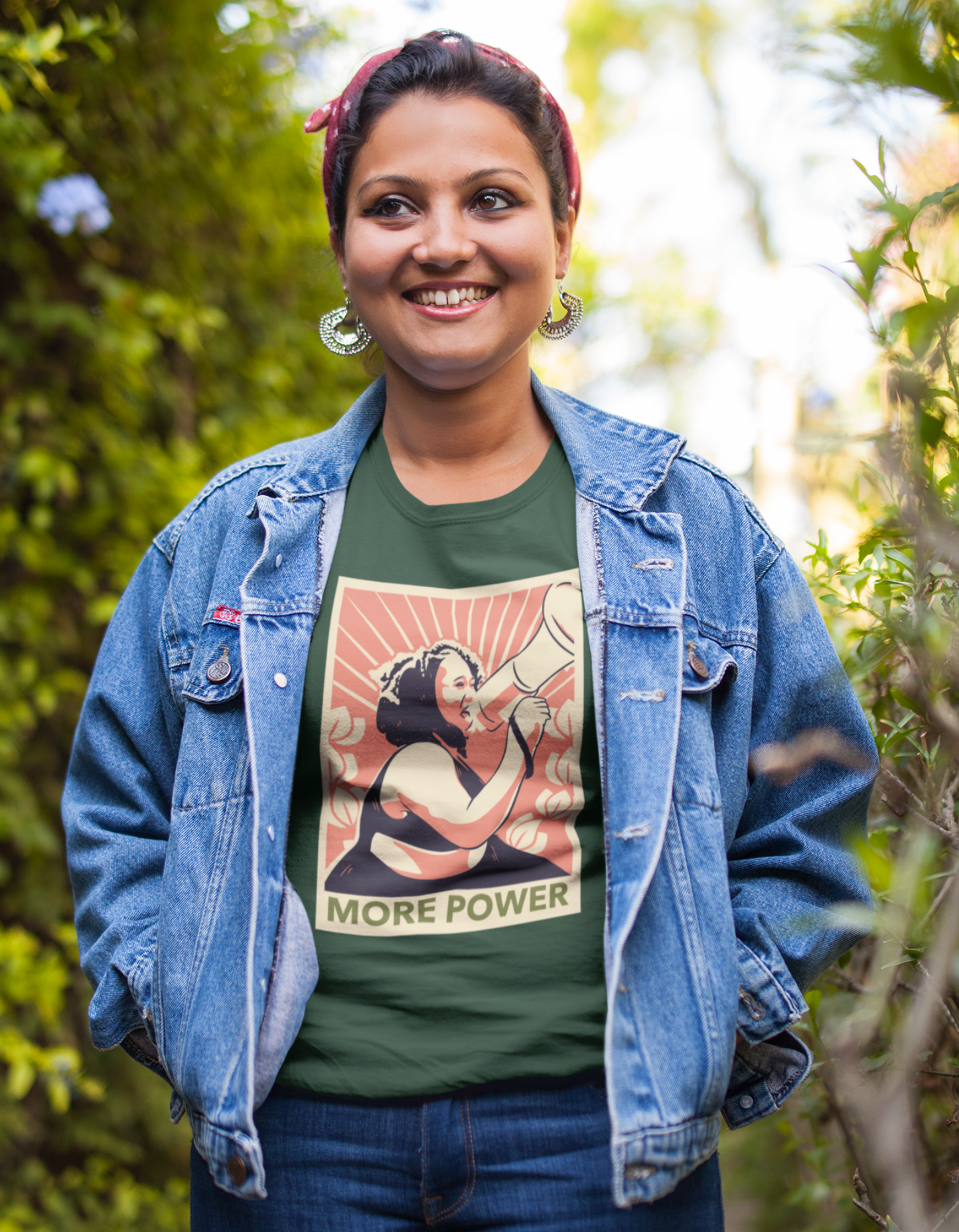 Amplify your voice with our empowering "More Power" olive green t-shirt! Shop now at Womanitee, the best place to buy women's graphic tees online in India.