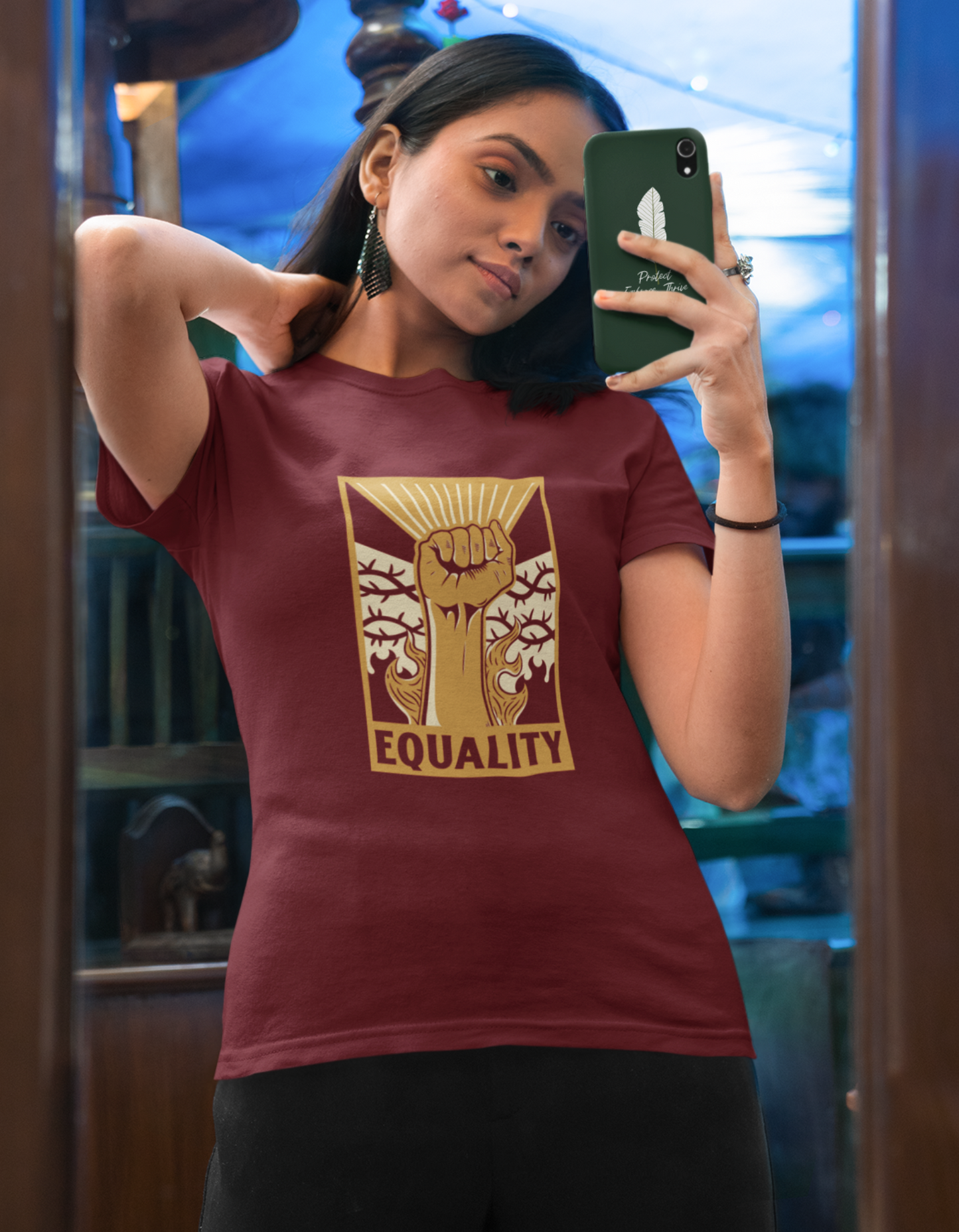 Stand up for equality with our empowering "Equality" maroon t-shirt! Shop now at Womanitee, the best place to buy women's graphic tees online in India.