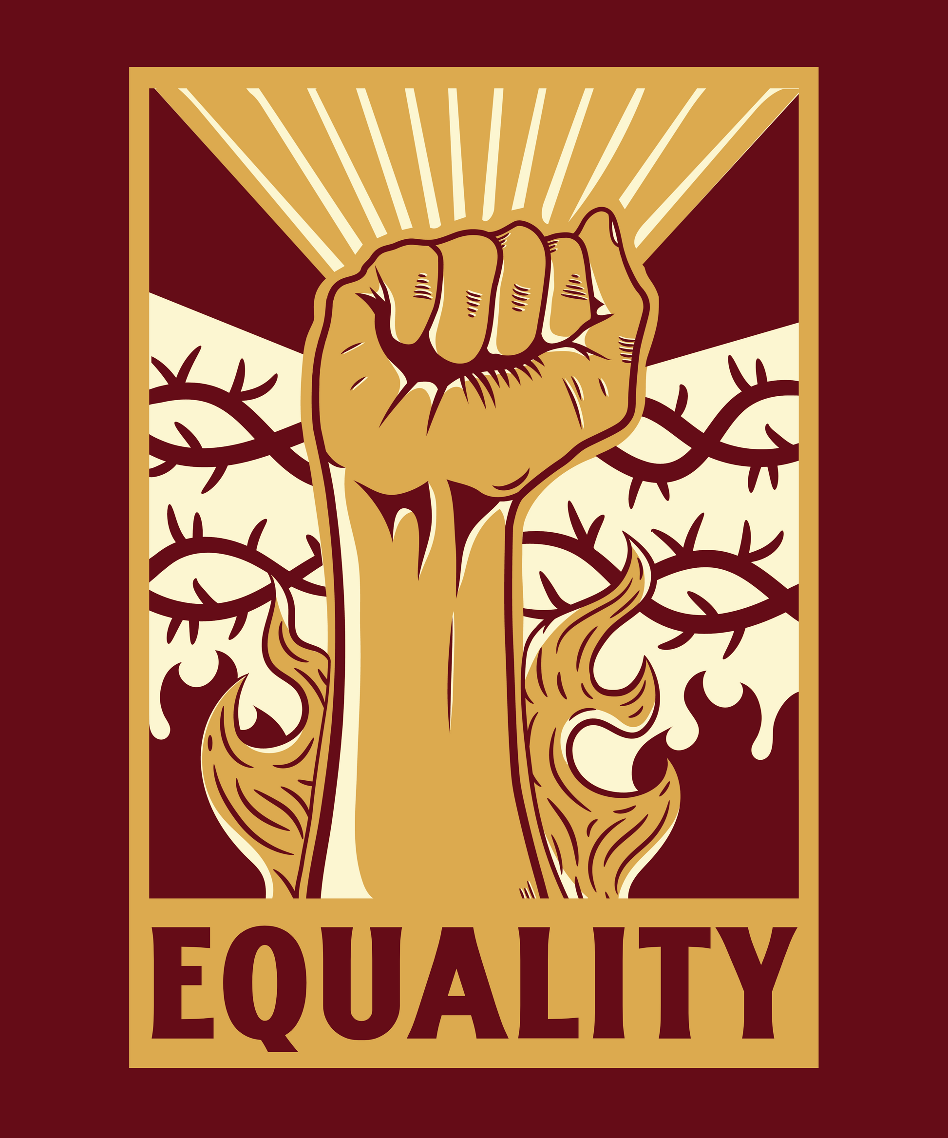 Make a powerful statement with our maroon t-shirt featuring a raised fist and bold "Equality" typography. Order now from Womanitee and show your support for equal rights!