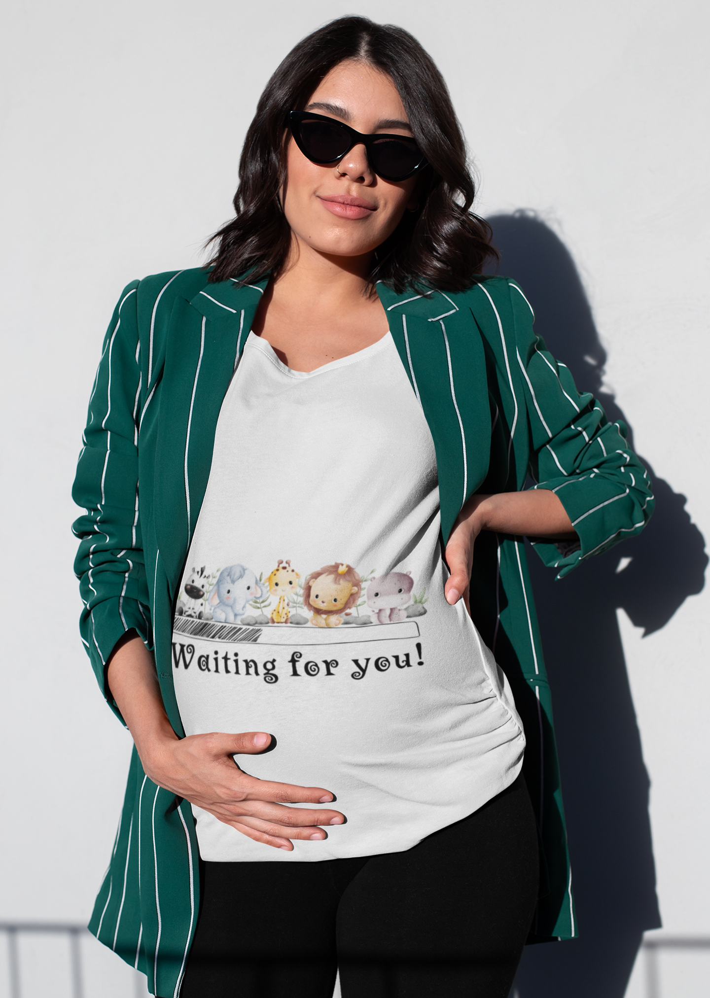 Embrace the beautiful waiting game of pregnancy with our Waiting for You maternity tee. Featuring an adorable design of animal babies and a loading bar, this oversized tee combines style and comfort. Explore our collection of women's graphic t-shirts online at Womanitee.