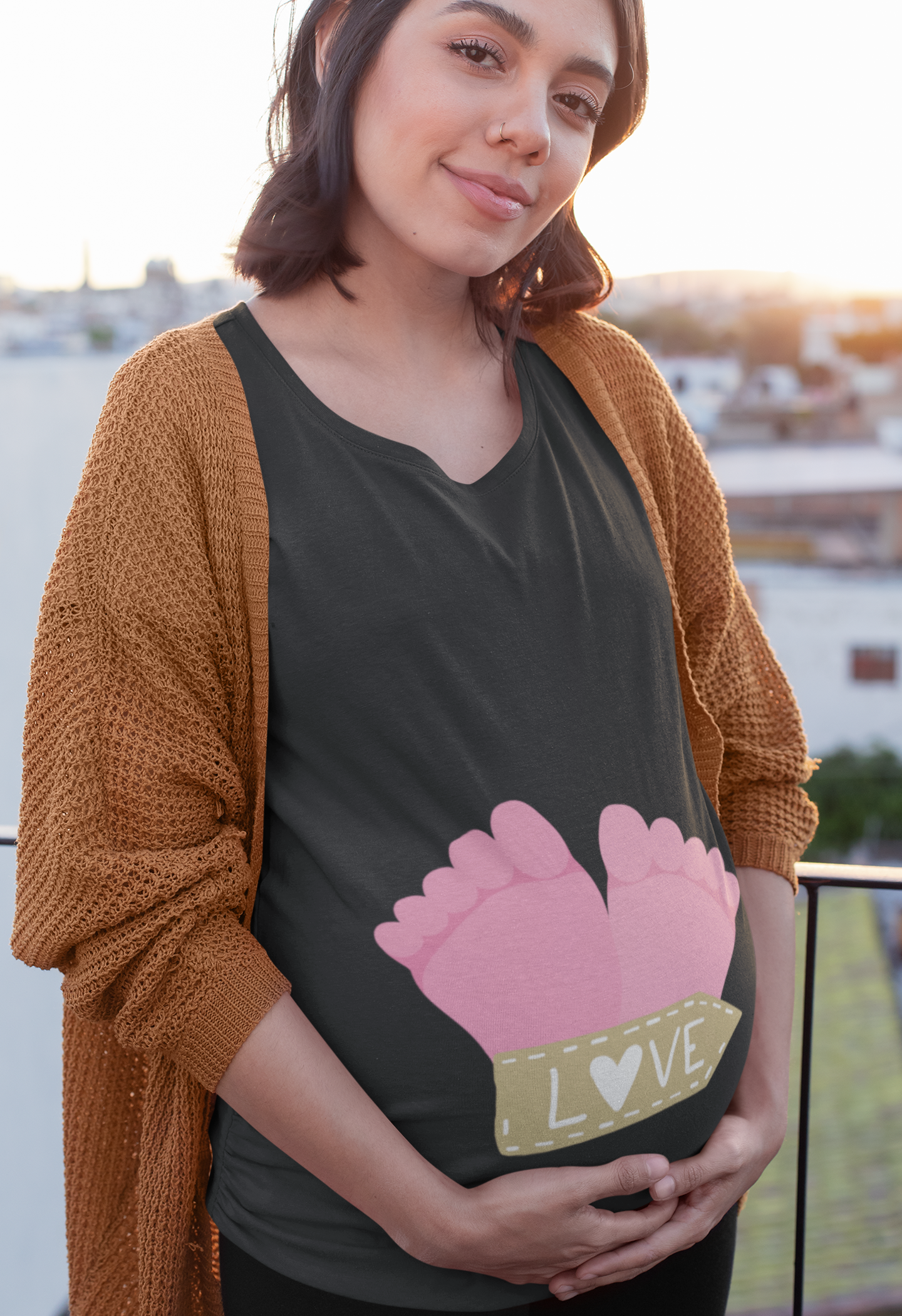 Wrap your baby bump in love and comfort with Womanitee's Love Foot Pregnancy T-Shirt. Embrace the joy of motherhood and showcase your unconditional love for your little one. Shop online for women's graphic t-shirts in India!"  Title: "Womanitee's Love Foot Pregnancy T-Shirt - Where Love Meets Style